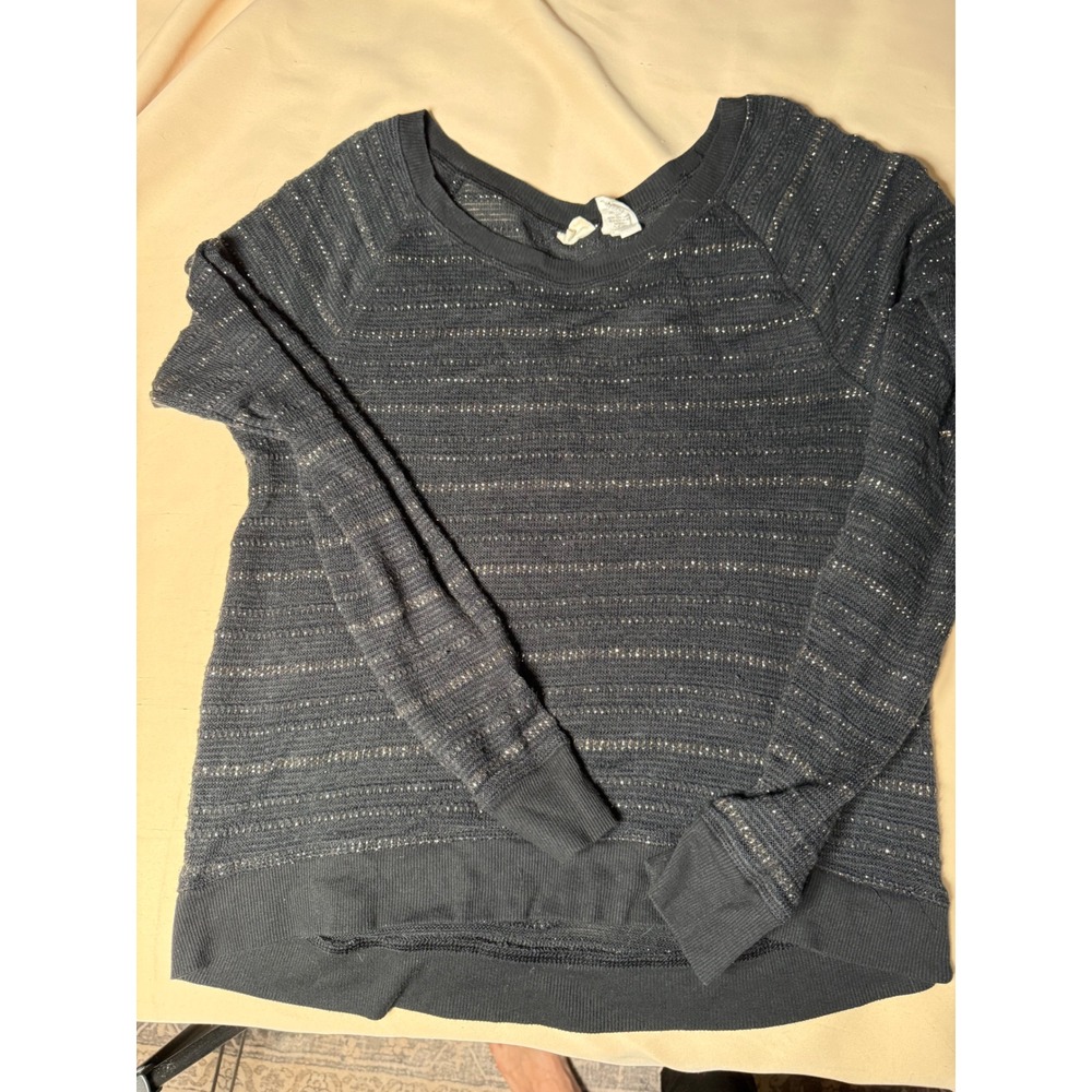 Mudd Women Black Gold Metallic Striped Raglan Long Sleeve Sweater XL